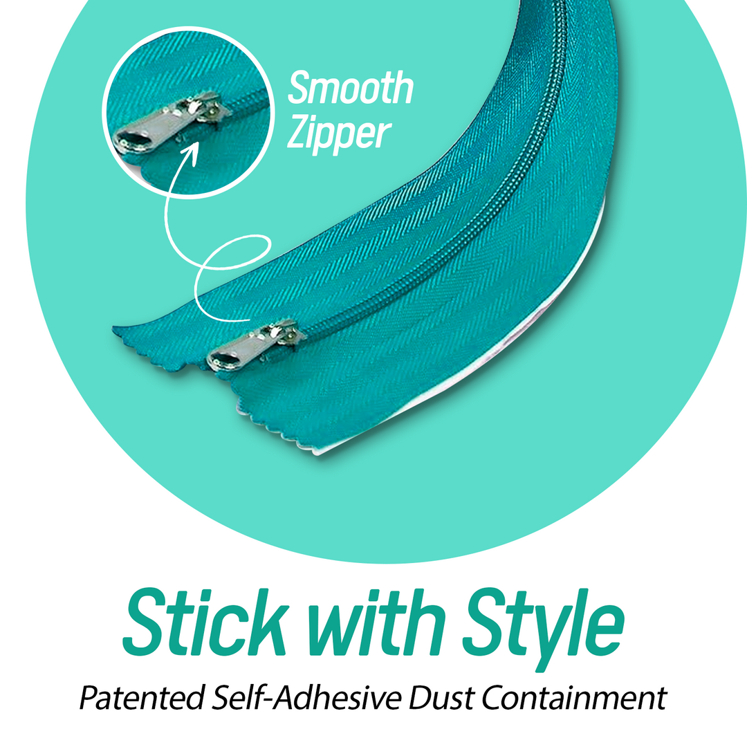 Peel and Stick Zipper - Heavy Duty - Dust Barriers, Construction, Containment - 7ft x 3in (2 Pack)- Teal