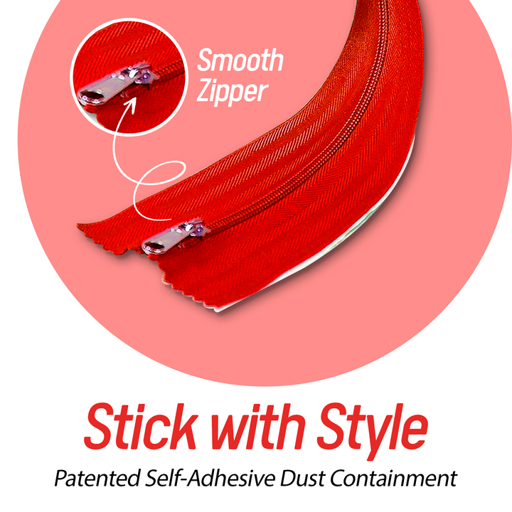 Peel and Stick Zipper - Heavy Duty - Dust Barriers, Construction, Containment - 7ft x 3in (2 Pack)- Red