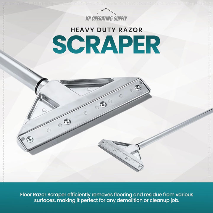 8-Inch Floor Scraper Tool with Razor Blade,  floor scraper with telescoping handle and cushioned grip for removing residue, labels and debris